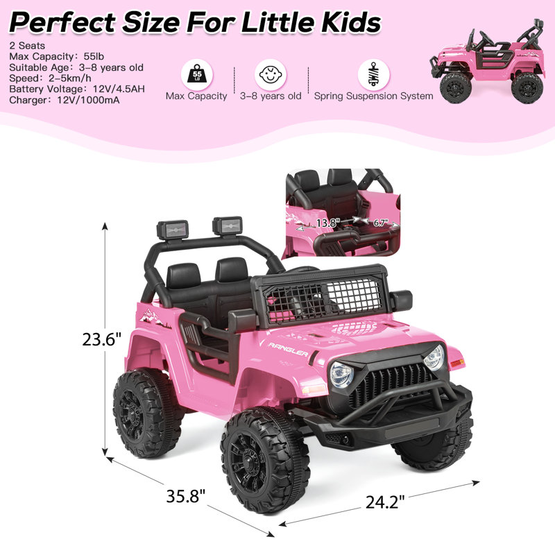 EROMMY Motorized Kids Ride On Jeep Car 12 V 4.5 Ah Battery Powered Kids Electric Vehicle With 2.4 G Remote Control Light And Music Reviews Wayfair